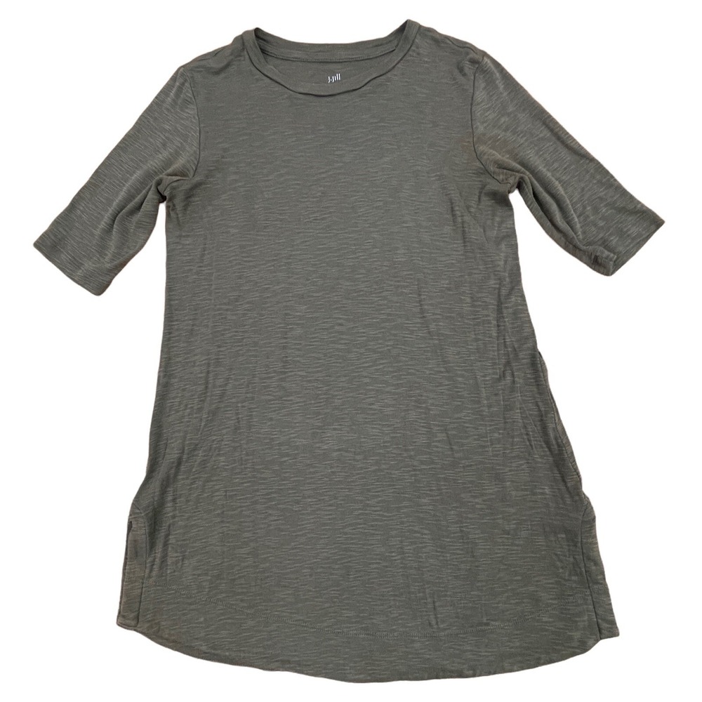 J. JILL‎ Pima Shirttail Tunic Top T Shirt Long Sleeve Cotton Knit Green XS